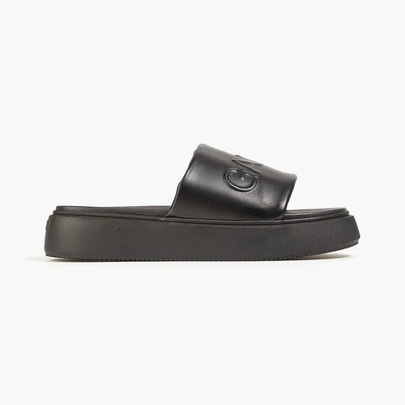 GANNI Embossed faux leather platform slides